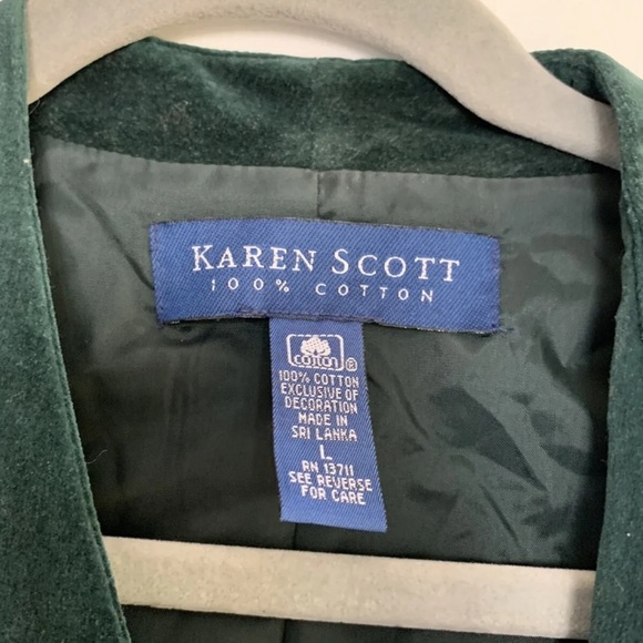 - KAREN SCOTT Christmas Vest‎ ~ Green Velvet Mistletoe Star Size Large - Picture 3 of 5